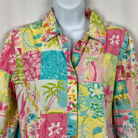 Palm Lily cotton tropical print blouse 10 - Picture 5 of 7